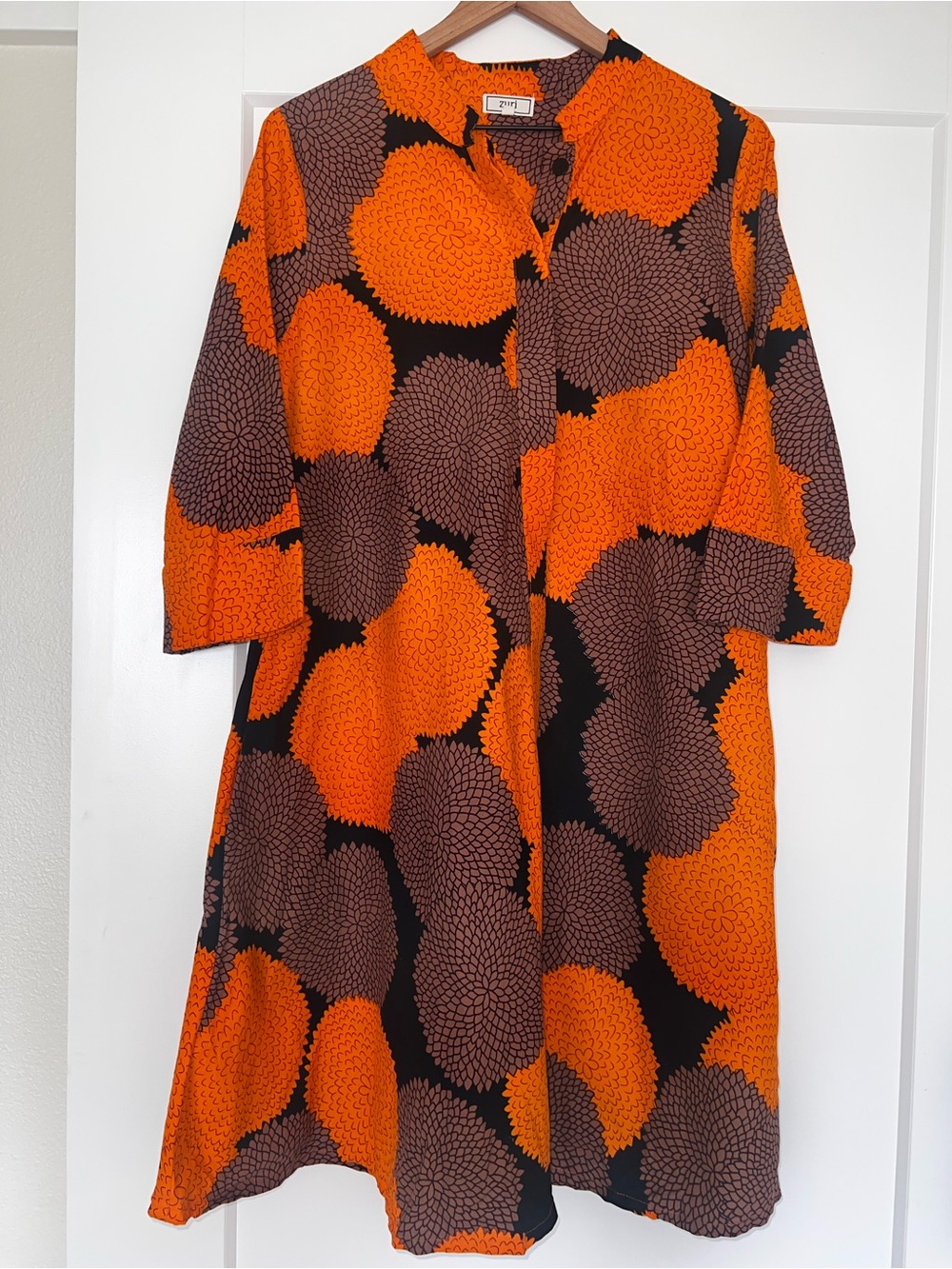 ZURI Orange & Brown Floral 3/4 Sleeve Shift Dress